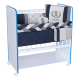 Mini Berço Bed Side New Baby Colchão Grade Móvel Cor Branco - Azul