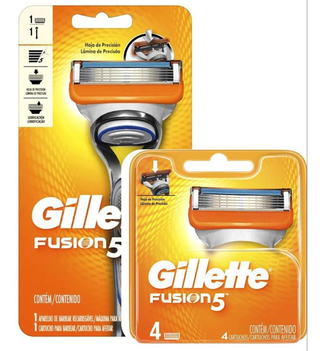 Kit Aparelho Gillette Fusion 5 + 4 Cargas