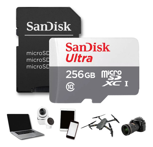 Cartão De Memória Sandisk Ultra 256gb 100mb/s Full Hd Micro
