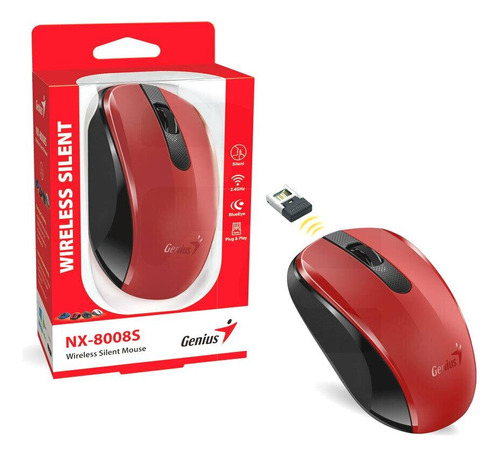 Mouse Inalambrico Genius Nx-8008s Click Silencioso Rojo
