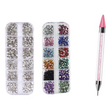 Caixa Strass Nail Art Pedras Colorida Prata + Caneta Strass