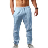 Pantalones De Lino De Algodón Transpirables Simples Hombres