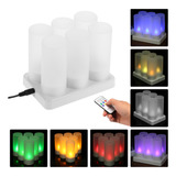 Set 6 Velas Led Recargables Cambio Color Con Control Remoto