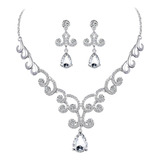 Boda Nupcial Rhinestone Cristal Collar Cuelga Aretes