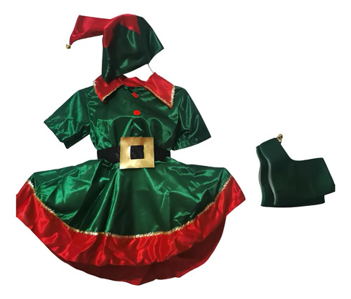 Disfraz Navideño Duenda Elfa Niña Elegante Vestido Ayudante De Santa | Envío gratis