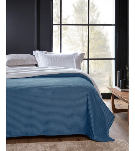 Cobertor Com Sherpa Dyuri Casal 1,8x2,2 Azul Jeans - Jolitex