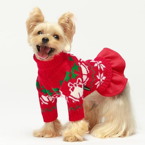 Fitwarm Suéter Navideño De Cuello Alto Para Perros, Ropa Par