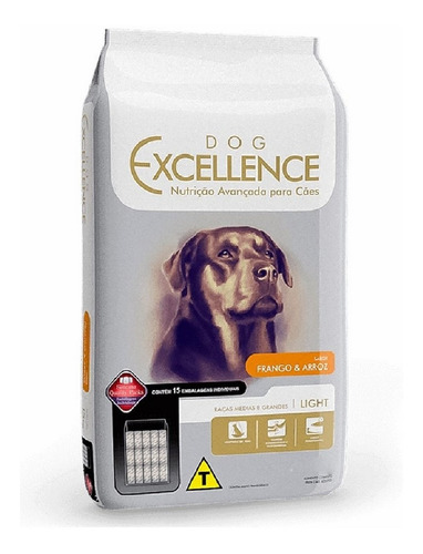 Ração Light Frango/arroz 15kg Dog Excellence Adulto Raça M/g