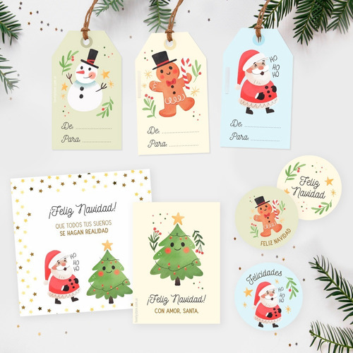 Kit Imprimible Etiquetas Navidad - Tags Stickers Tarjetas