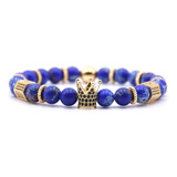 Pulsera Blue Stone Circonita Corona Dorada Regalo Hombre