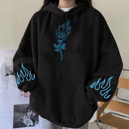 Buzo Fire Flower Fuego Flores Goth Grunge Trap Hoodie Hombre