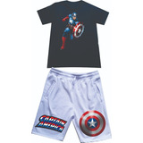Conjuntos Pantaloneta+camiseta Capitan America Niños Adultos