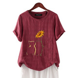 Camisetas Casuais Com Estampa Floral E Gola Redonda
