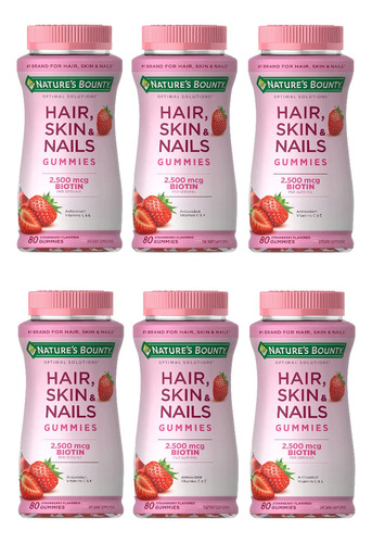 Gomitas Hair Skin Nails Gummies Natures Bounty 6 Botes Fresa