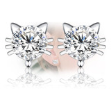 Lindos Aretes De Gato Para Niñas - Aretes De Plata Esterlina