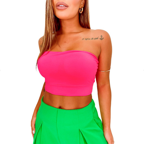 Top Cropped Suplex Lycra Faixa Com Bojo Blusa Sem Alça