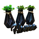  3 Mini Vasos Com Plantas Artificiais E Letreiro Decoração