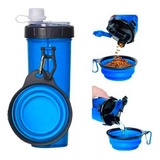 Botella Portatil Agua Comida Para Perro Doble 2 En 1 - Azul