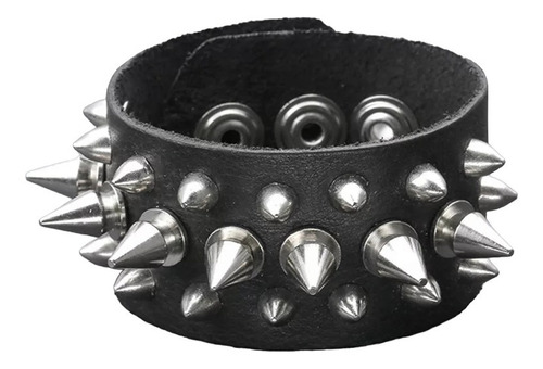 Pulseira De Motoqueiro Couro Pino De Aço Inox Punk Rock Joia