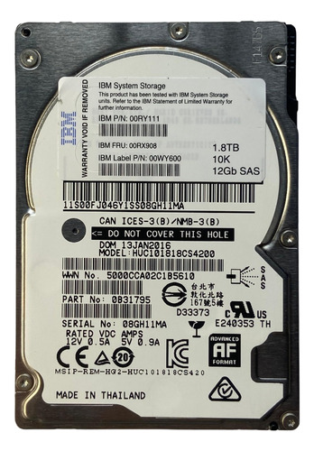 Hd Ibm 1.8tb 10k 12gb Sas 2,5 00rx908 00ry111 00ry125 00wy600 @