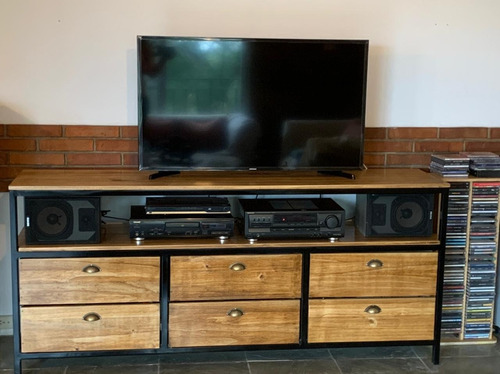 Mueble Tv Diseño Industrial Hierro Y Madera Rack Consola