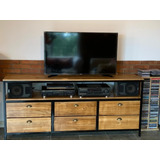 Mueble Tv Diseño Industrial Hierro Y Madera Rack Consola