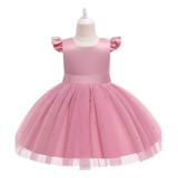 Vestido Rosado Niña Fiesta , Tul Con Perlas Talla 2 A 4