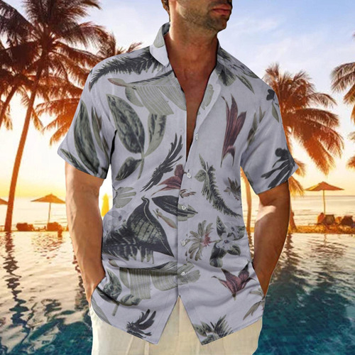 Y Men Camisa De Playa De Manga Corta Hawaiana Estampada Vera