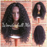 Peruca Wig Front Lace Cacheado Afro Castanho Escuro