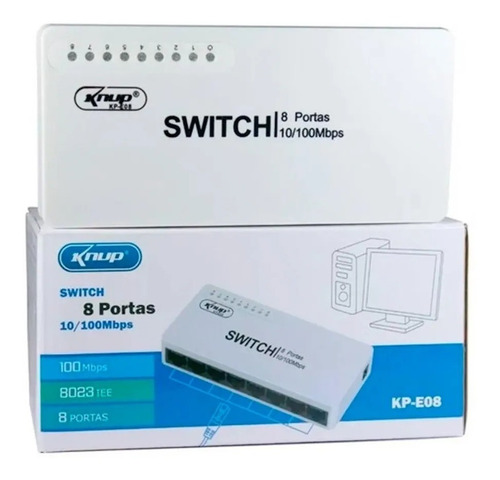 Switch 8 Portas Fast 10/100 Hub Rj45 Knup Kp-e08b 