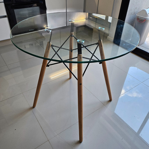 Mesa Comedor Eames Tapa Vidrio Redonda Usada 80 Cm