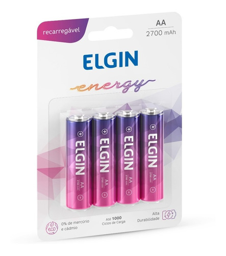 Pilha Recarregável Aa 2.700mah Elgin Blister C/ 4 Un. Energy