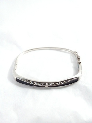 Bracelete Em Prata 925 Marcassitas Esmalte Art Deco 