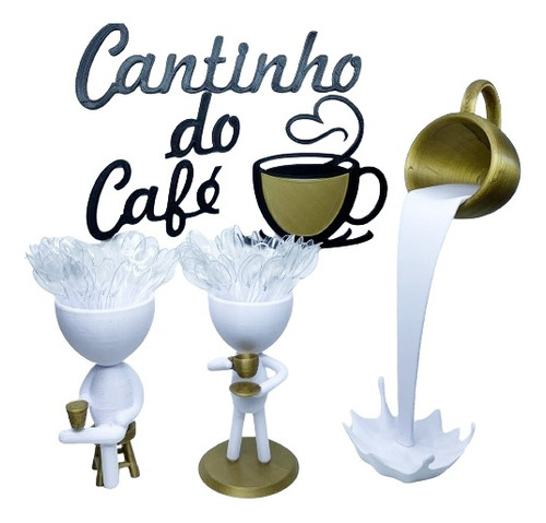 Kit Completo Cantinho Do Café - Branco Com Dourado