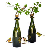 Kit 2 Comedouros Pássaros Livres - Garrafa Champagne Verde