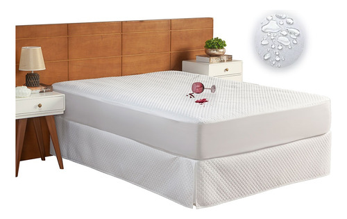 Protetor Colchão Cama Casal Queen 1,98m X 1,58m X 40cm Bege Cor Branco Desenho Do Tecido Com Elástico Anti Vazamento Sem Ruídos