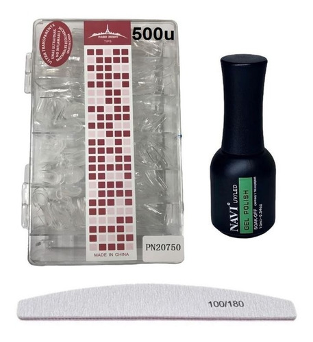 Kit Soft Gel X500 Tips Paris Night + Base Kapping 10ml+ Lima