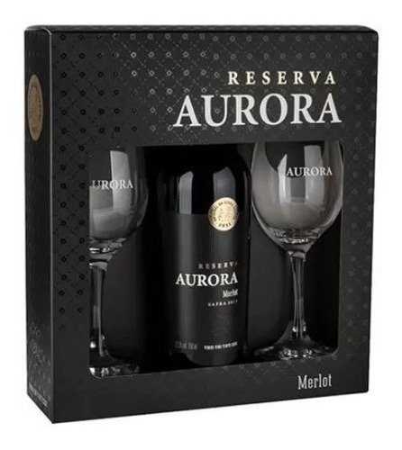 Kit Presente Vinho Tinto Reserva Aurora Merlot Com 2 Taças