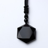 Collar Con Colgante De Obsidiana En Forma De Hexagrama, Joye