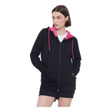 Polerón Mujer Deportivo Cotton Full Zipper Negro Corona