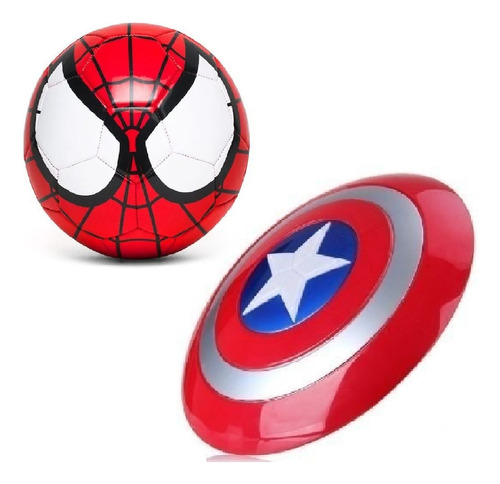  Escudo Capitán América + Pelota Spiderman De Futbol N°5 