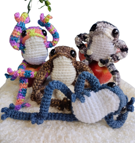 Rana De Colores Articulada A Crochet Con Ropa Sapo Tejido 