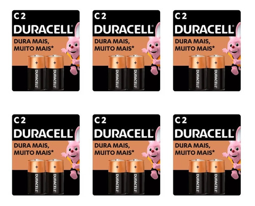 12 Pilhas Baterias C Média Duracell - 6 Cartelas