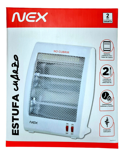 Estufa Calefactor Cuarzo Nex 2 Niveles Bajo Consumo 700w