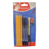 Set 4 Lapiz Grafito 3 Boligrafos Sacapuntas Portamina 0.7mm