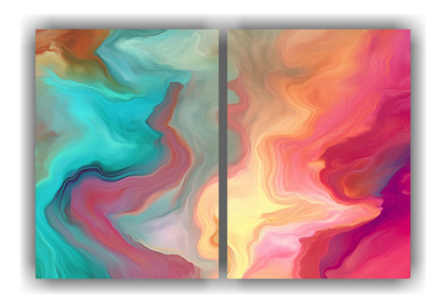 40x20cm Cuadro Abstracto Tinta Fluida Colores Vibrantes