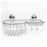 Organizador Baño Metal Doble Estante Ducha Sopapa Succión 