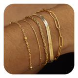 Delicado Juego De Pulseras De Cadena De Oro Para Mujeres Y N