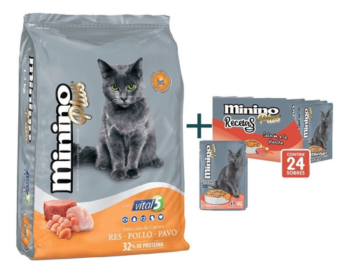 Alimento Minino Plus 10kg + 24 Sobres De Minino Plus Pollo