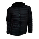 Campera Hombre Inflable Capucha Desmontable Negro Abrigo 